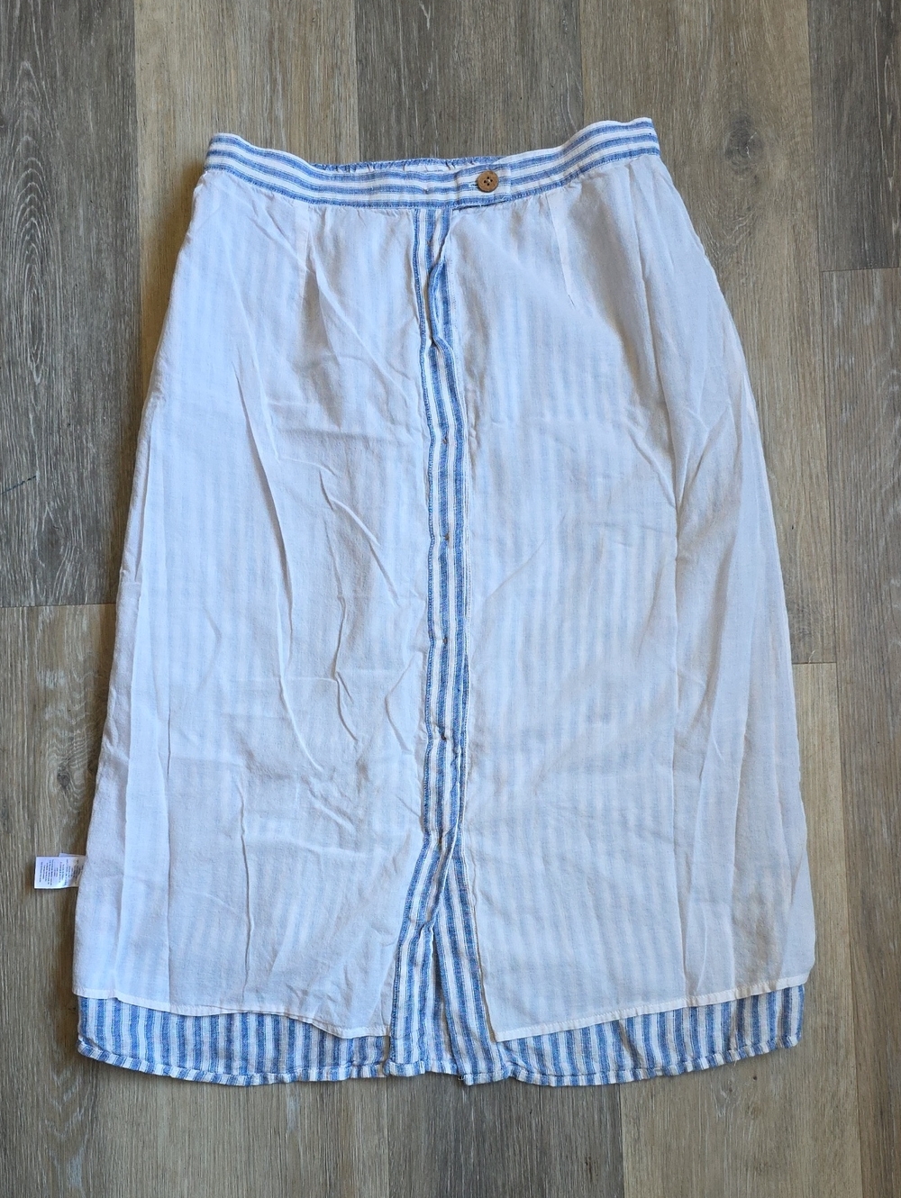 Faherty Striped Button-Front Blue and White Linen Midi Skirt - Picture 14 of 16